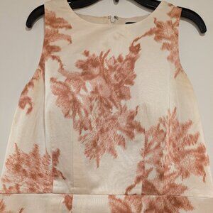 Ann Taylor, ivory-rust printed sleeveless sheath work dress, Size 0